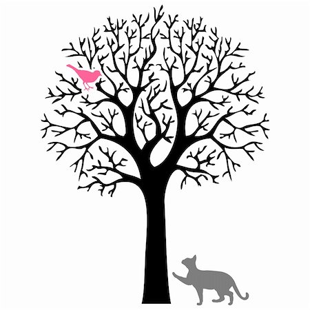 pnog (artist) - Cat trying to catch a bird on a tree Foto de stock - Super Valor sin royalties y Suscripción, Código: 400-04850313
