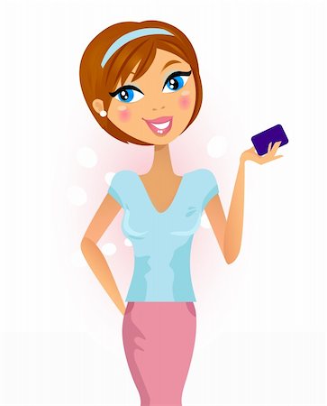 Stylish brown hair woman holding card. Vector Illustration. Stock Photo - Budget Royalty-Free & Subscription, Code: 400-04850532
