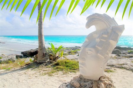 simsearch:400-04330470,k - Caribbean Tulum Mexico beach mayan face statue figure Stock Photo - Budget Royalty-Free & Subscription, Code: 400-04850796