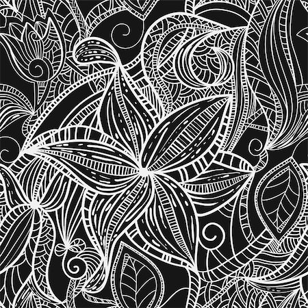 scrollwork - vector seamless hand drawn monochrome floral pattern, clipping masks Photographie de stock - Aubaine LD & Abonnement, Code: 400-04850913