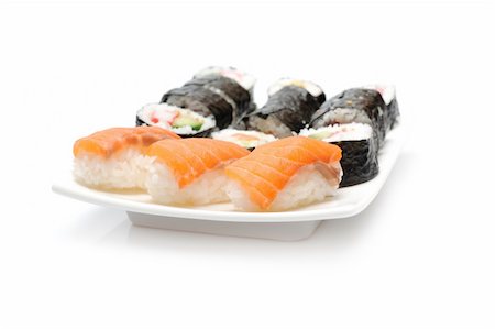 simsearch:400-08192842,k - Different Types of Maki Sushi and Nigiri Sushi in Sushi Set Foto de stock - Super Valor sin royalties y Suscripción, Código: 400-04850996