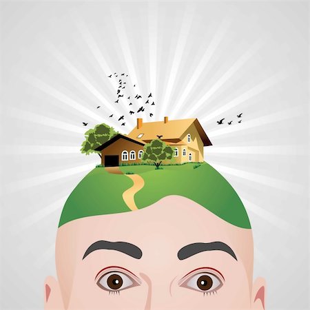 form house on head of human Fotografie stock - Microstock e Abbonamento, Codice: 400-04851134