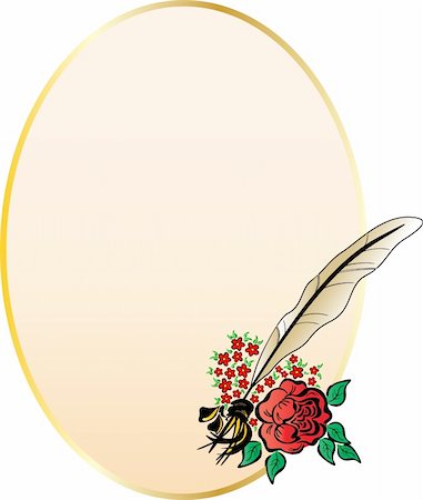 Paper, feather and flower rose. Vector illustration Stock Photo - Budget Royalty-Free & Subscription, Code: 400-04851375