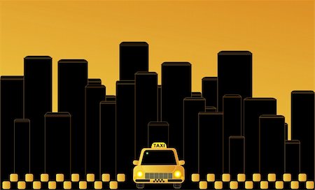 Night taxi in the city on the background of skyscrapers. Stock Photo - Budget Royalty-Free & Subscription, Code: 400-04851770