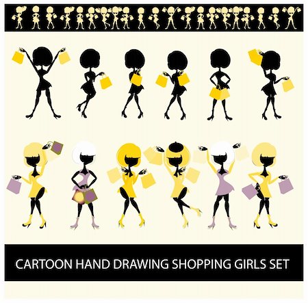 fashion shopping girls illustration set Foto de stock - Royalty-Free Super Valor e Assinatura, Número: 400-04851821