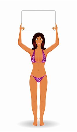 Illustration beauty girl in bikini with banner isolated - vector Stock Photo - Budget Royalty-Free & Subscription, Code: 400-04851977
