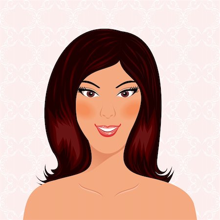 Illustration of portrait beautiful smiling girl isolated - vector Stock Photo - Budget Royalty-Free & Subscription, Code: 400-04851979