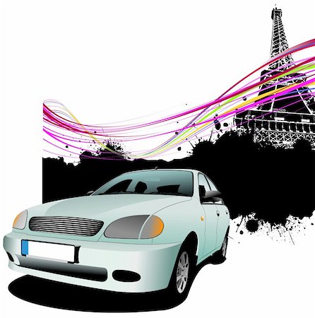 simsearch:400-05906647,k - Light blue car with Paris image background. Vector illustration Stock Photo - Budget Royalty-Free & Subscription, Code: 400-04852843