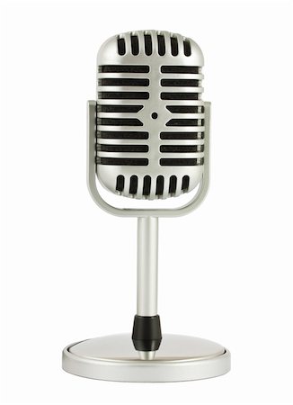simsearch:400-04348398,k - Retro microphone with stand isolated on white background Fotografie stock - Microstock e Abbonamento, Codice: 400-04853103