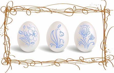 simsearch:400-04555295,k - Three beautiful easter eggs in the nest frame Stock Photo - Budget Royalty-Free & Subscription, Code: 400-04853250