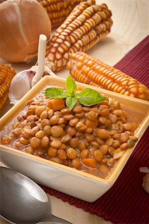red lentil - a bowl of lentil with basil and spaghetti Stock Photo - Budget Royalty-Free & Subscription, Code: 400-04853434