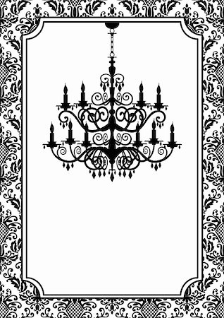 simsearch:400-04362491,k - Vintage, antique picture frame with baroque chandelier black silhouette, full scalable vector graphic, change the colors as you like. Stockbilder - Microstock & Abonnement, Bildnummer: 400-04853533