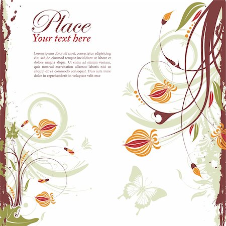 simsearch:400-04869919,k - Grunge decorative floral frame with butterfly, element for design, vector illustration Stock Photo - Budget Royalty-Free & Subscription, Code: 400-04853715