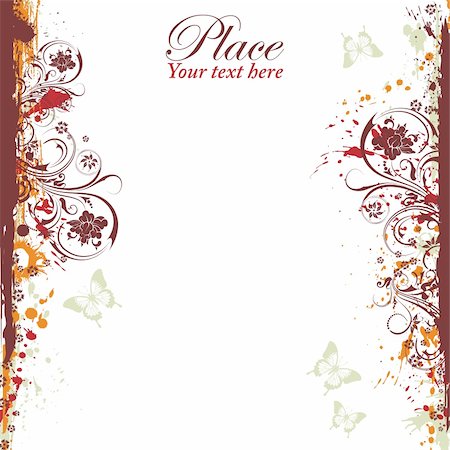 simsearch:400-04869919,k - Grunge decorative floral frame with butterfly, element for design, vector illustration Stock Photo - Budget Royalty-Free & Subscription, Code: 400-04853717