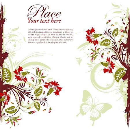 simsearch:400-04350075,k - Grunge floral frame with butterfly, element for design, vector illustration Fotografie stock - Microstock e Abbonamento, Codice: 400-04853712