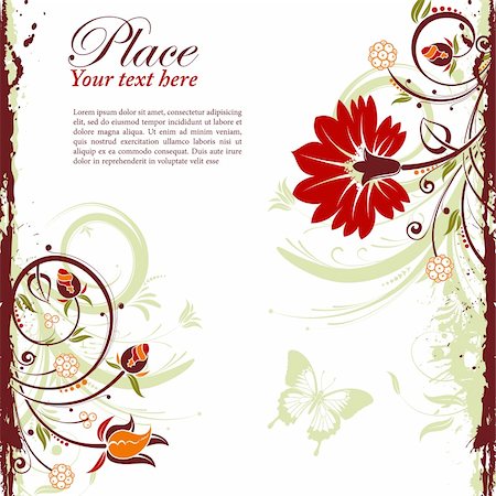 simsearch:400-04869919,k - Grunge decorative floral frame with butterfly, element for design, vector illustration Foto de stock - Super Valor sin royalties y Suscripción, Código: 400-04853713