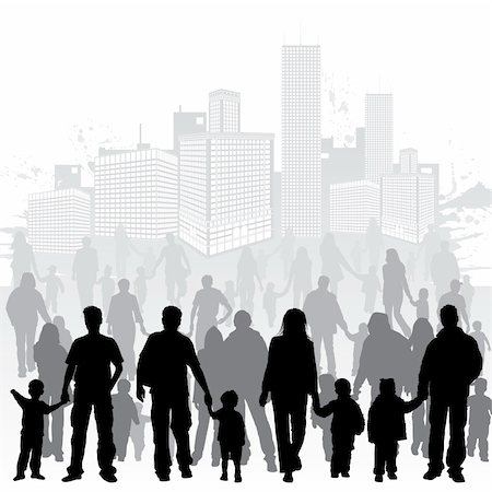 family group icon - Big collect vector silhouettes of parents with children on grunge urban background, element for design Stock Photo - Budget Royalty-Free & Subscription, Code: 400-04853725