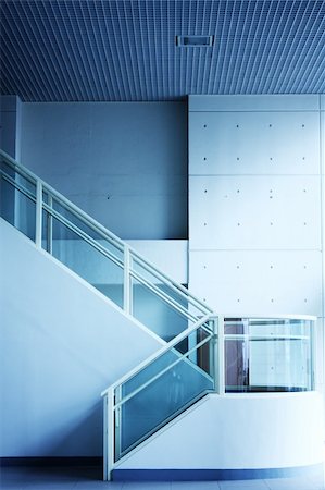 Modern interior of hall with stair with blue toned Foto de stock - Super Valor sin royalties y Suscripción, Código: 400-04853761