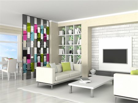 elegant tv room - 3d rendering interior of the modern room Stock Photo - Budget Royalty-Free & Subscription, Code: 400-04864257