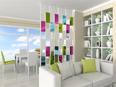 simsearch:625-02926403,k - 3d rendering interior of the modern room, living room, dining room Photographie de stock - Aubaine LD & Abonnement, Code: 400-04864260