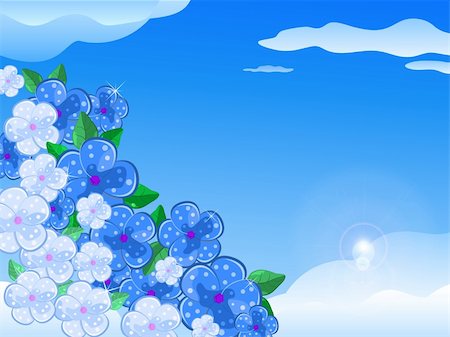 simsearch:825-02308577,k - Blue and White Flowers In the Sky With Sunshine. Vector Illustration Fotografie stock - Microstock e Abbonamento, Codice: 400-04865199