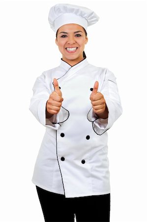 Stock image of female chef giving thumbs up, isolated on white background Stock Photo - Budget Royalty-Free & Subscription, Code: 400-04865333