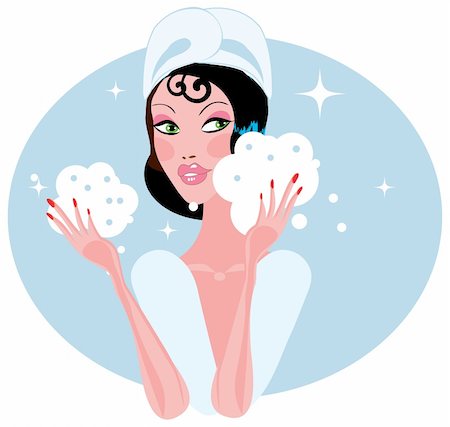 Spa beauty treatment / Woman in bathroom cleaning face with foam Foto de stock - Super Valor sin royalties y Suscripción, Código: 400-04865383