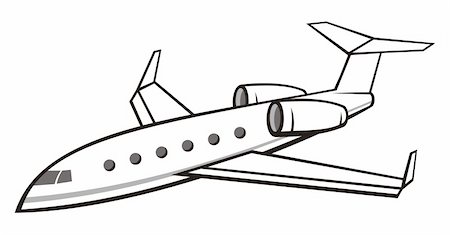 Illustration of a flying business jet isolated on white background. Side view from above. Photographie de stock - Aubaine LD & Abonnement, Code: 400-04867326