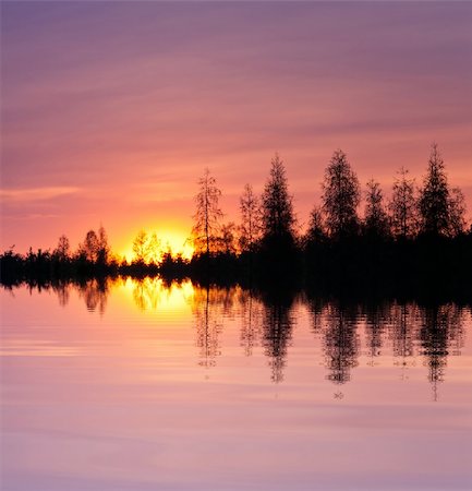 Lake at sunset with reflection Stock Photo - Budget Royalty-Free & Subscription, Code: 400-04867363
