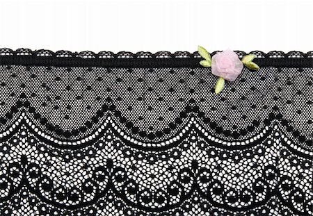 flower border design of rose - Black lace with rose satin flower on white background Stock Photo - Budget Royalty-Free & Subscription, Code: 400-04868106