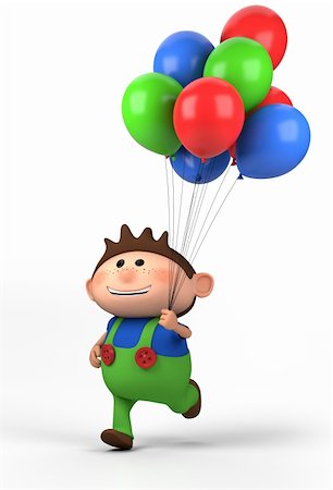 cute brown-haired boy with balloons; high quality 3d illustration Stock Photo - Budget Royalty-Free & Subscription, Code: 400-04868603