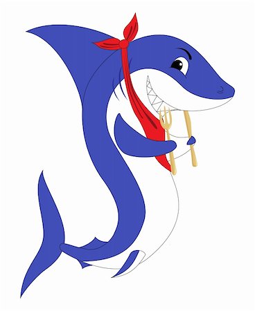 simsearch:400-04864072,k - A shark with the fork and knife. Vector illustration, isolated on a white. Photographie de stock - Aubaine LD & Abonnement, Code: 400-04868807