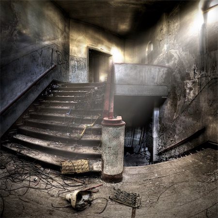dark empty hall - staircases in an abandoned complex, hdr processing Stock Photo - Budget Royalty-Free & Subscription, Code: 400-04868826