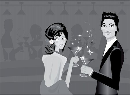 illustration of couple enjoying drink in party Stock Photo - Budget Royalty-Free & Subscription, Code: 400-04869009