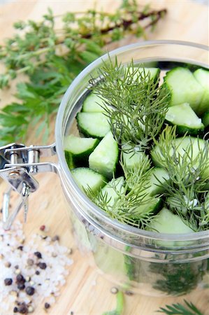 simsearch:400-04849937,k - cucumbers in the jar with dill salt and pepper on the table Stock Photo - Budget Royalty-Free & Subscription, Code: 400-04869060