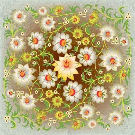 abstract grunge floral ornament with flowers on cracked background Stock Photo - Budget Royalty-Free & Subscription, Code: 400-04869246