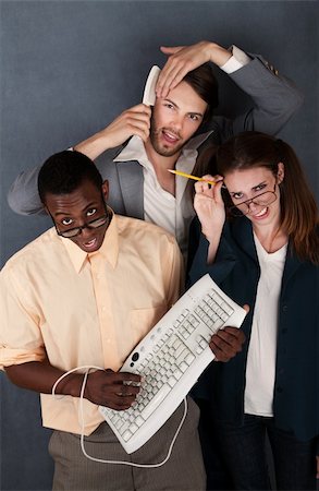 simsearch:400-04382028,k - Geek with keyboard, salesman combing his hair and a nerd scratching her head Photographie de stock - Aubaine LD & Abonnement, Code: 400-04869540