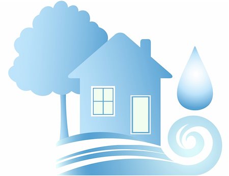 Clean ecology house, blue water and drop Stock Photo - Budget Royalty-Free & Subscription, Code: 400-04869830