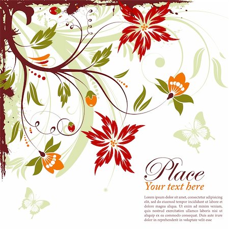 simsearch:400-04350075,k - Grunge decorative floral frame with butterfly, element for design, vector illustration Fotografie stock - Microstock e Abbonamento, Codice: 400-04869922