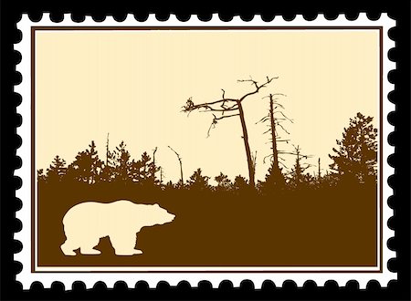 simsearch:400-04543131,k - vector silhouette bear on postage stamps Stock Photo - Budget Royalty-Free & Subscription, Code: 400-04860179