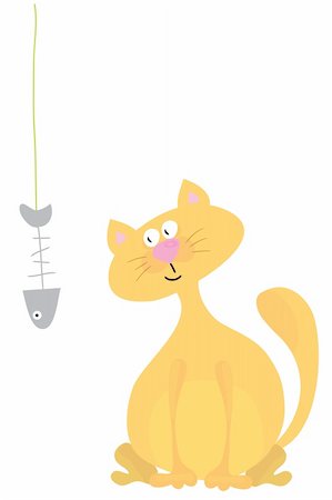 cute cat  with fish on white background Stock Photo - Budget Royalty-Free & Subscription, Code: 400-04860631