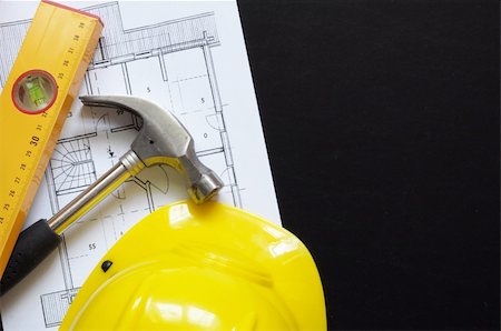 empty building interior - construction concept with hard hat working tools and copyspace Photographie de stock - Aubaine LD & Abonnement, Code: 400-04860800