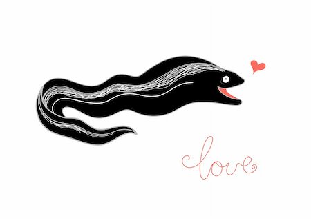 funny black moray eel with a heart on a white background Stock Photo - Budget Royalty-Free & Subscription, Code: 400-04861639