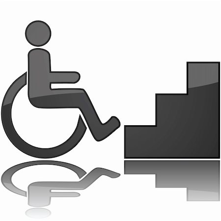 Concept illustration showing a wheelchair in front of stairs, to represent something inaccessible Foto de stock - Super Valor sin royalties y Suscripción, Código: 400-04861723