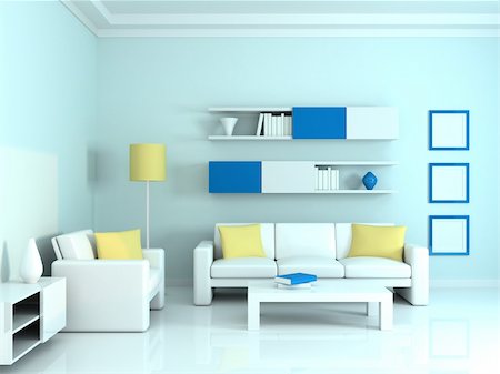 simsearch:400-05903561,k - interior of the modern room, blue wall and white sofas Stockbilder - Microstock & Abonnement, Bildnummer: 400-04862374