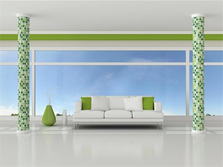 sofa floral - 3d render interior of the modern room, green wall and white sofa Stock Photo - Budget Royalty-Free & Subscription, Code: 400-04862383