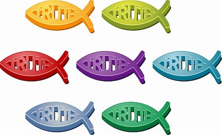 fish clip art to color - Jesus Christian fish symbol colored icon set illustration Stock Photo - Budget Royalty-Free & Subscription, Code: 400-04862930