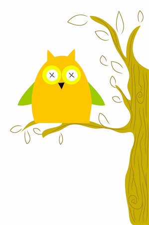 Vector owl in a tree on  white background Stock Photo - Budget Royalty-Free & Subscription, Code: 400-04863306