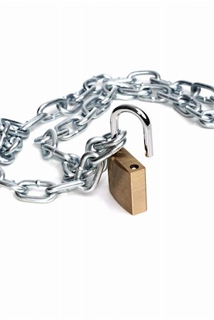 simsearch:400-04359676,k - Open padlock and chain isolated on white background. Stock Photo - Budget Royalty-Free & Subscription, Code: 400-04863515