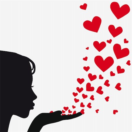 simsearch:400-04863566,k - Woman silhouette hand. Pretty girl blowing heart. Drawing background. Vector illustration. Photographie de stock - Aubaine LD & Abonnement, Code: 400-04863562